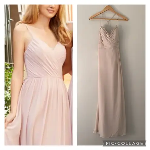 Hayley Paige Occasions  blush formal maxi with lace