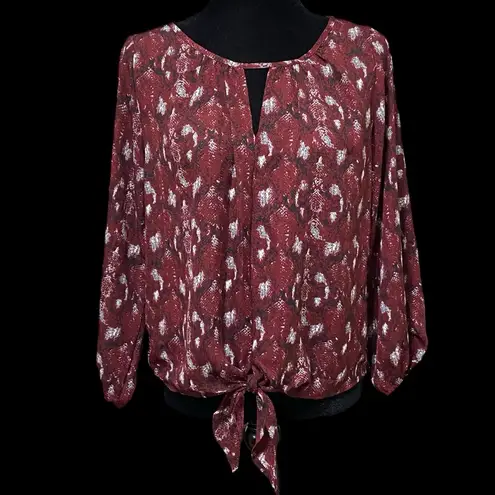 West Kei  Veronica Burgundy Snake Tie Front Blouse Size Small