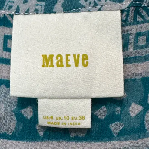 Maeve Anthropologie Women Sheer Green Ruffle Hem Dress 6 Boho Festival Resort