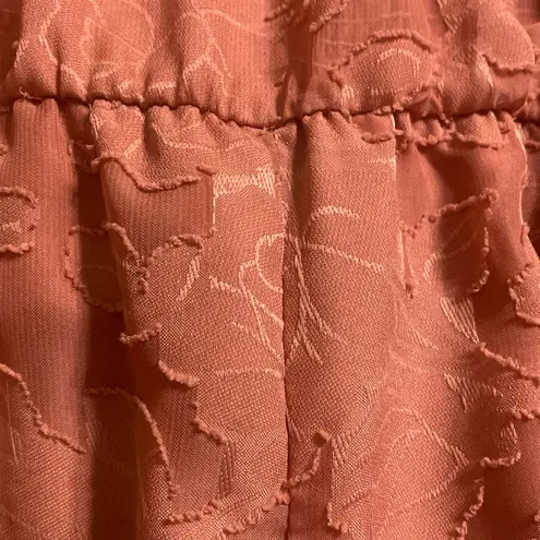 Brown Pleated Midi Dress with Bishop Sleeves Size 14