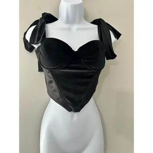 Petal + Pup Black Velvet Corset Top Sweetheart Tie Shoulder Women's Medium