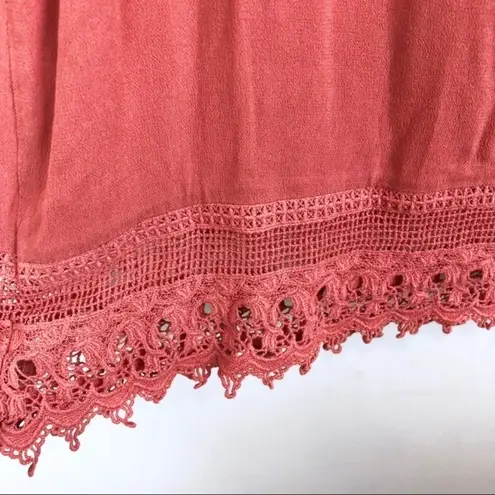 Elodie Burnt Orange Tank Top Eyelet Hem Medium M