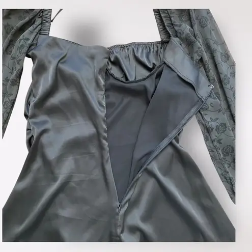 Danielle Bernstein Puff Sleeve Mini Dress Size 10 Black Grunge Satin