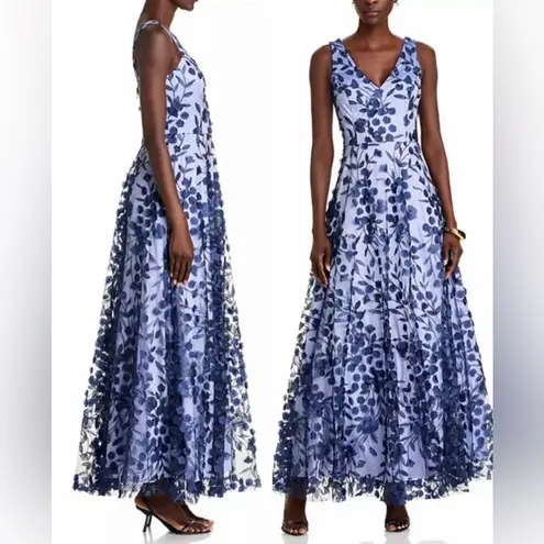 Eliza J NWOT Floral Embroidered 3D Appliqué navy blue ball Gown Sz 6