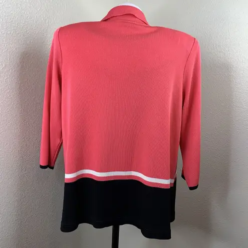 Misook Exclusively Tank & Cardigan Set Women Sz XL Pink Stripe Knit Open Front