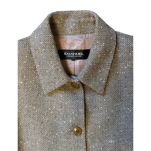 VTG Emanuel Ungaro 14 48 Tweed Coat Duster Boucle Herringbone Jacket Long Wool Tan