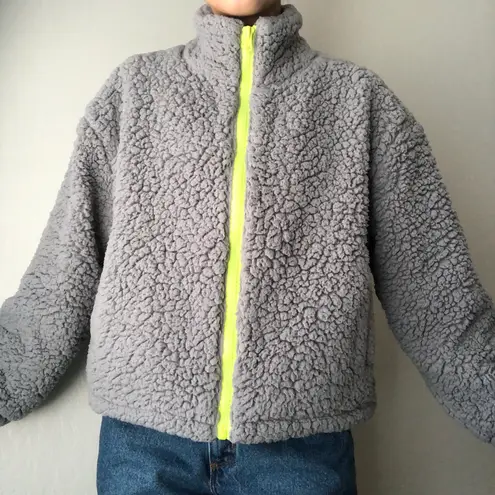 LA Hearts gray and neon green  pacsun sherpa jacket