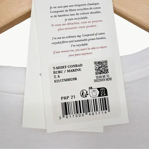 Sézane Conrad Short Sleeve Crew Neck Tee | Size Small | Cream/Navy Stripe