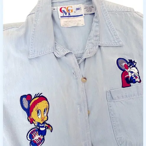 Looney Tunes Vintage CMG INC Denim Button Down Sleeveless Shirt / Tweety Bird M