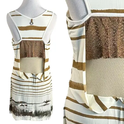 Vintage 90s Y2K Save The Queen Western Horse Punk Bodycon Striped Dress XXL Brown