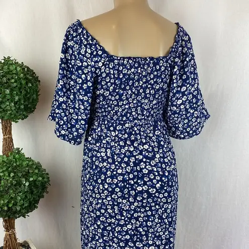 Saltwater Luxe Blue & White Floral Print Maxi Full Length Peasant Dress XS