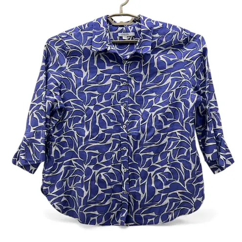 Chico's Linen Button Up Top Blue XL Or 3