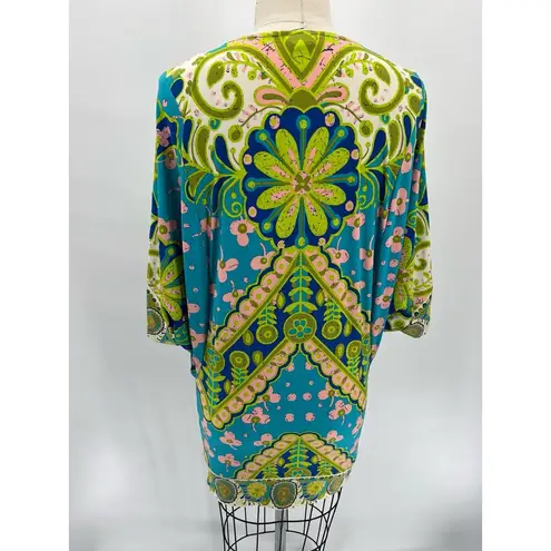 Trina Turk  Fontaine Swim Tunic Cover Up Sz XS Blue Green Pink Printed