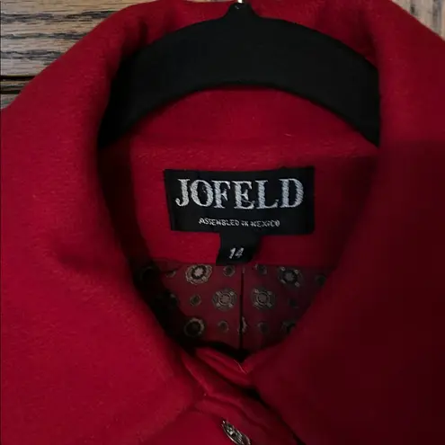 Vintage JOFELD Long Red Wool Pea Coat Overcoat Jacket Winter Holiday Women’s 14