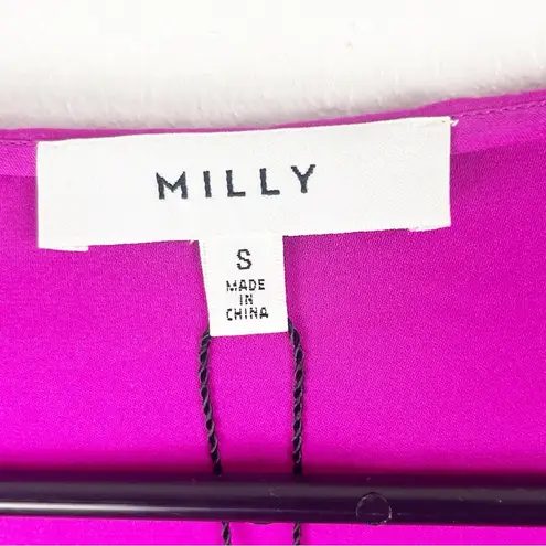 Milly Magenta Silk Blend Drop Shoulder Long Sleeves Wrap Bodysuit, Size Small
