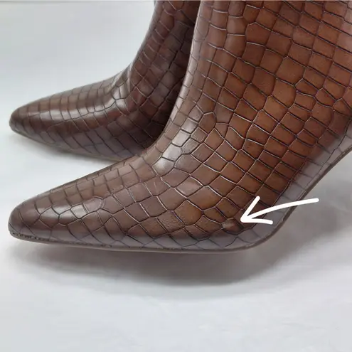 Alicepub Knee High Boots Women’s 9.5 Brown Croc Faux Leather Pointed Toe Zip