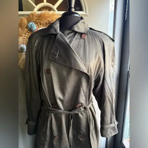 Vintage On Shore metallic maxi belted lined trench coat, size medium large Green