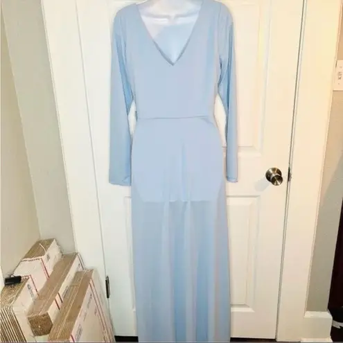 WAYF Long Sleeve Faux Wrap Surplice Front Dress Rosette Powder Blue M NWT
