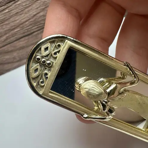 AJC Lady Standing At Mirror In Evening Dress Brooch Pin Gold Tone Signed