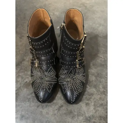 Bashafari Leather studs Ankle shoes Cowboy Boots Metallic black Gold size 39 (8)