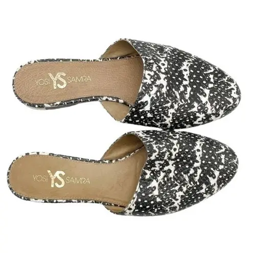 Yosi Samra Parker Mules Gray Snake Embossed Leather Open Back Flats Size 7 Black