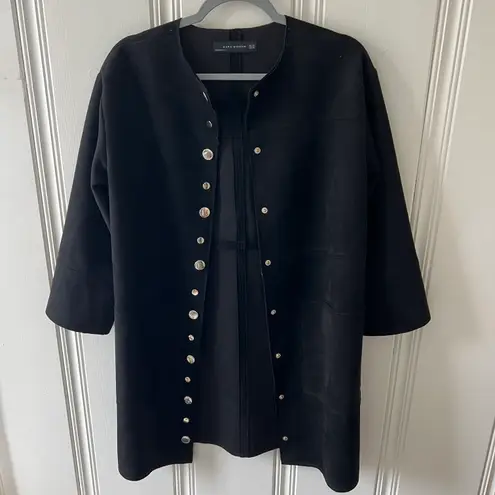 ZARA Black Faux Suede Longline Button Jacket Overcoat Size XSmall EUC