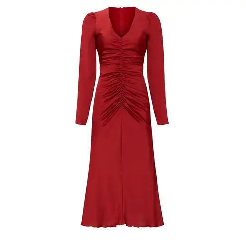 Nissa Ruched Midi Cocktail Dress Satin Red Size 2 Used Christmas Holiday Party