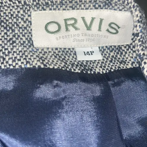 Orvis Vintage Wool Blazer Jacket 14P Navy White Tweed