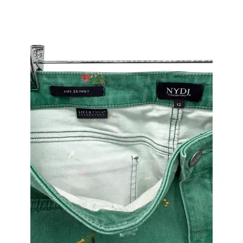 NYDJ Ami Skinny Jeans 12 Green Floral Print Lift Tuck Stretch Denim Pants NWT