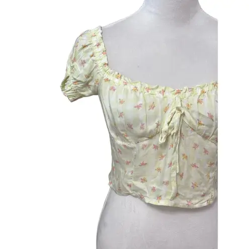 Abound  Womens Top Multicolor Floral Short Sleeve Square Neck Cropped M New