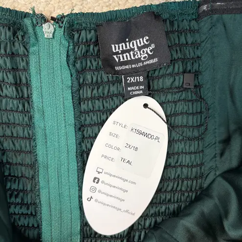 Unique Vintage NWT 1950s Teal Jacquard Off Shoulder Flare Dress Size 2X/18