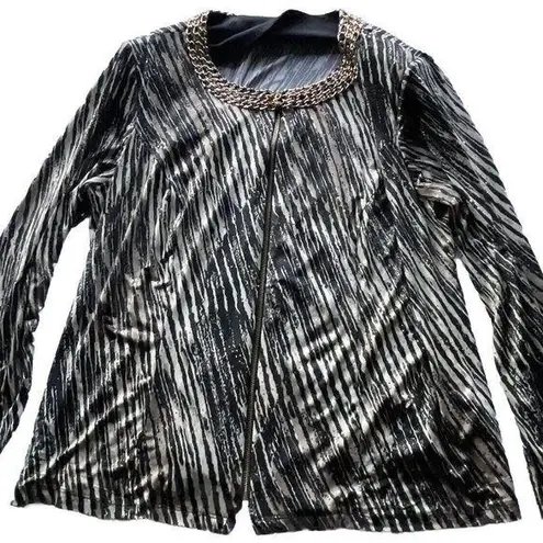 MSK Women’s Gold/Black Sparkle Neck Slinky Western Stretch Top Blouse Size 2XL Black