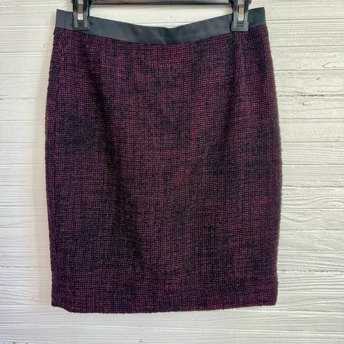 Akris Punto Tweed Wool Blend Pencil Skirt Pink Black Satin Trim Size 6