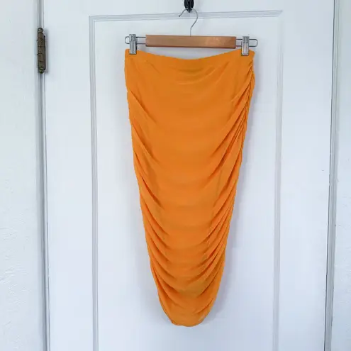 House of Harlow 1960 | 2 Piece Mesh Midi Skirt and One Shoulder Crop Top Orange Orange