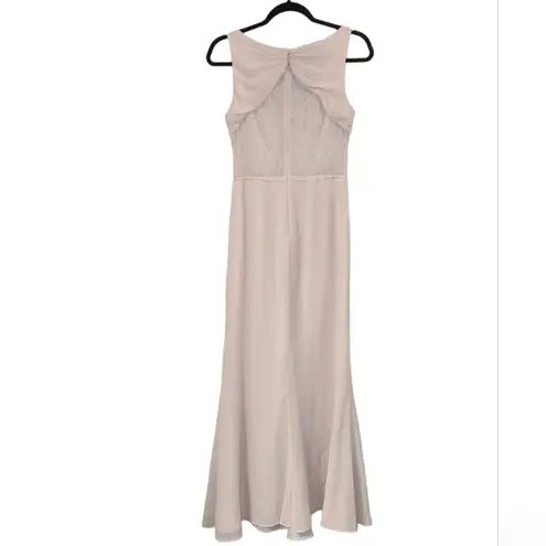 Monique Lhuillier Bridesmaids Amelia Gown Blush Pink Chiffon V Neck Tonal Lace 2