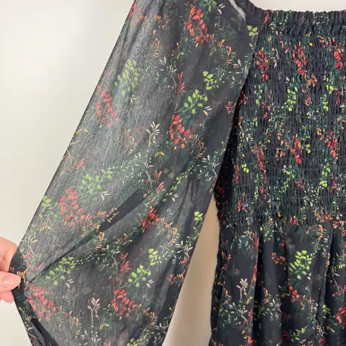 Maurice's Arbor Floral Smocked Dress Medium Long Sleeve Sheer Boho Babydoll Flowy