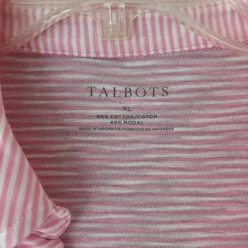 Talbots  Sz XL Pink Stretch Open Split V Neck Roll Cuff Pullover Blouse Tee Shirt