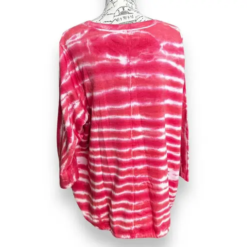 Lane Bryant Livi  Tie Dye Bright Pink White Sweatshirt Cinch Hem Soft Comfy 10/12