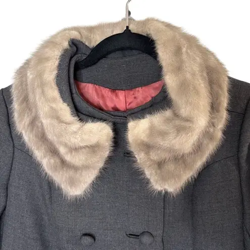 Vtg Joseph R. Harris Wool Coat Gray Sz S Genuine Fur Collar ILGWU Made Luxury