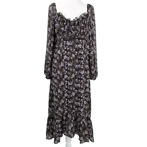 143 Story By Line Up Sz M Floral Maxi Brown Lavendor Front Slit Dress