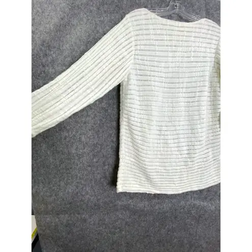 J. McLaughlin White Open Knit Sweater Tunic Women's M 3/4 Sleeve Coastal Chic Size M
