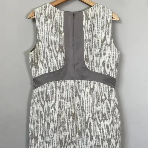 Lafayette 148 Sleeveless Patterned Sheath Dress Women's Size 8 Cream Tan Career
