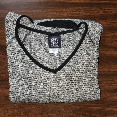 Bobeau Knit Hooded Sweater Sage Green Black Trim Semi-sheer Size M