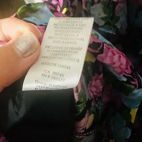 Amur Evita Maxi Black Anemone Floral Long Maxi Dress 100% Silk Gown Size 12