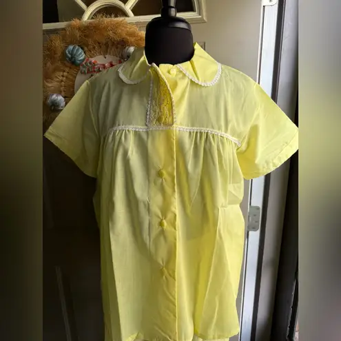 Vintage NOS JCPenney Gaymode yellow lace trim pants pjs set, size large