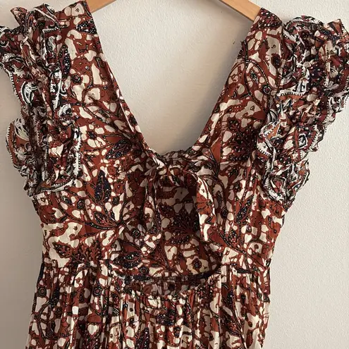Love the Label Maxi Dress Ruffle Shoulder Square Neck Small Brown