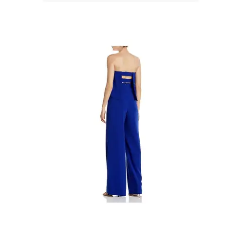 NWT JAY GODFREY Womens Stretch Zippered Strapless Evening Wide Leg Jumpsuit Blue Size 4
