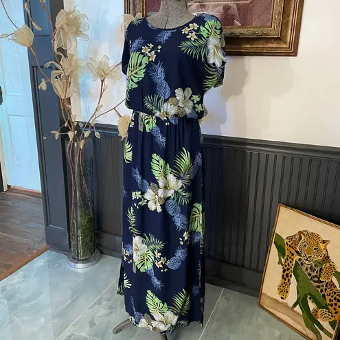 NWT Hawaii Hangover Molokini Pineapple Garden Navy Floral Maxi Dress Size M💚🎀 Blue Size M