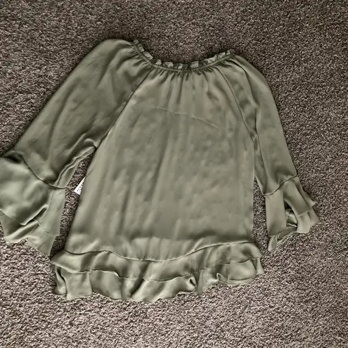 CURE. Sage Green Ruffle Peasant Blouse, 1X Size undefined