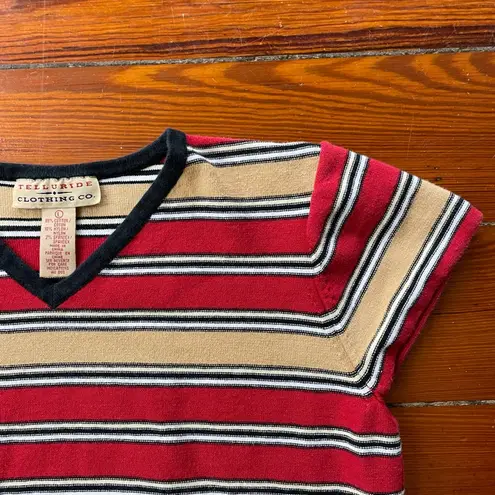 Vintage Y2K 90’s Telluride Cropped Stripe Flower Beaded Sweater Women’s Large Red